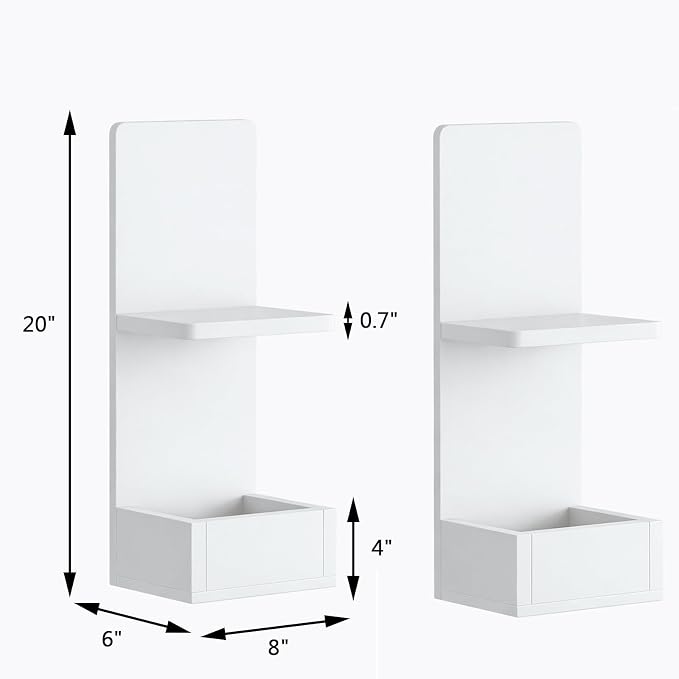 2-Tier White Floating Wall Shelf, Bedroom Storage - Image 2