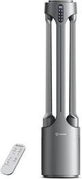 AIRMATE Air Purifier Bladeless Tower Fans, 1500CFM Large Air Volume, 45" 2-in-1 Standing Fan for Bedroom & Home, 28ft/s Velocity, 90° Oscillation, 15H Timer, Low Noise, Silver