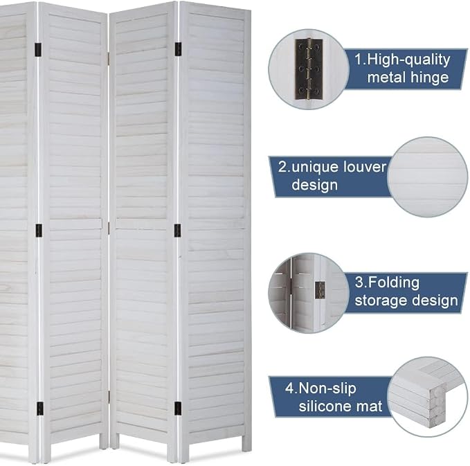 Room Divider Partition 4 Panel Privacy Screen Folding Screen Wood Frame Screen - Image 3