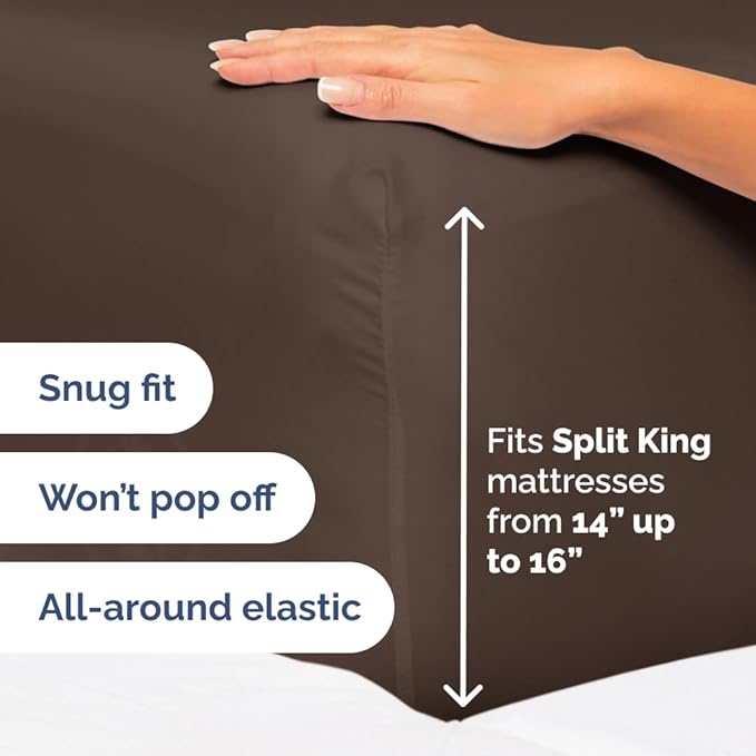 Split Head King Sheet Set – 4 Piece Flex Split Top King Sheets for Adjustable Beds - Fits 14” to 16" Mattress w/ Deep Pockets - Ultra-Soft, Breathable & Cooling - Luxury Bedding & Wrinkle Free - Brown