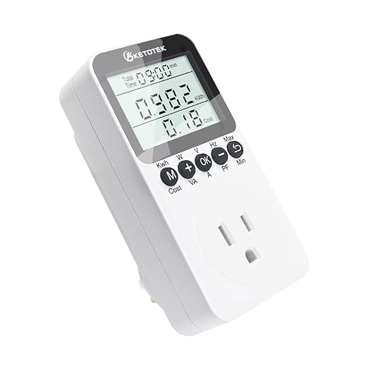KETOTEK Watt Meter Plug-in Socket Power Meter, Kilowatt Wattage Voltage Tester, Home Electricity Usage Monitor with Overload Protection, LCD Display Energy Voltage Amps Power Consumption Monitor