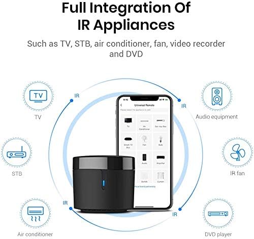 BroadLink RM4 mini Smart Remote and Sensor Cable Set RM4 mini S (2.4 GHz Wi-Fi Only), Universal IR Remote Control Hub with Temperature Humidity Monitor USB Cable, Works with Alexa