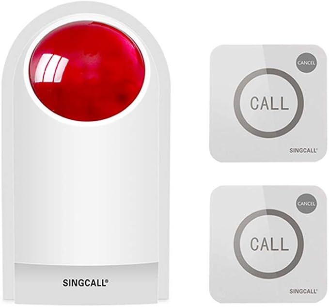 Remote Emergency Strobe Siren Alarm Kit Waterproof Outdoor Loud Panic SOS Warning System for Business Home Shop Hotel School 300ft 1 Red Flashing Siren+ 2 Call Buttons