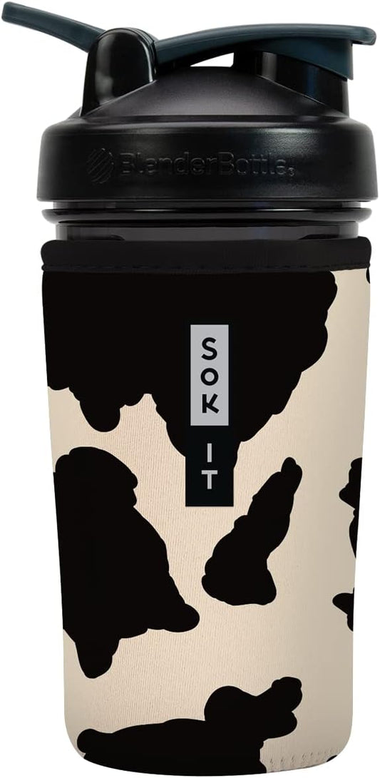 Sok It BotlSok Protein Blender Shaker Bottle Sleeve Insulated Neoprene Cover (Cow Print, Fits 24oz Blender)