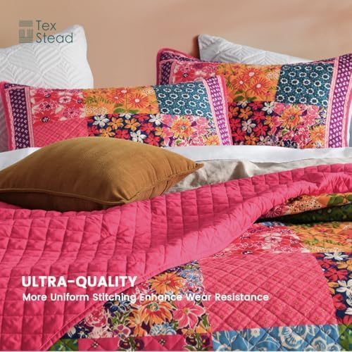 Twin Quilt Set - Washed Quilted Patchwork Comforter Coverlet, Lightweight - Image 4