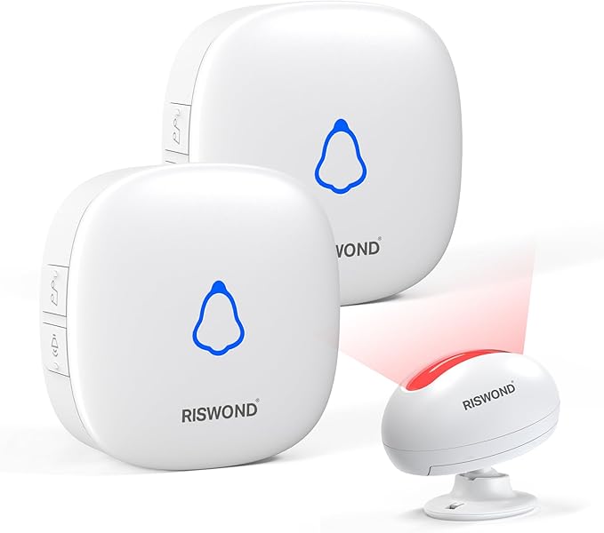 Wireless Motion Sensor Door Chime: Business Entry Doorbell Indoor Motion Detector Alarm Buzzer Store Entrance Alert Bell (1000Ft Range, 32 Tunes, 5 Level Volume) 1 sensors 2 Receiver