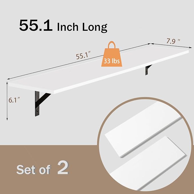 Long Wall Shelves, 55.1Inch Wooden Floating Shelves - Image 3