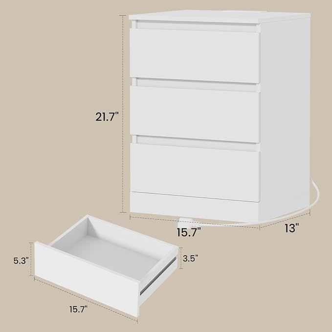 Nightstand with Charging Station, Bedside Tables with 3 Drawers, Side Table - Image 3