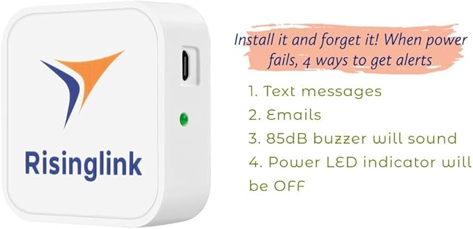 Risinglink Power Failure Alarm, Power Failure Detector, with Text Message, Email, and Audio Alerts(2nd Generation)