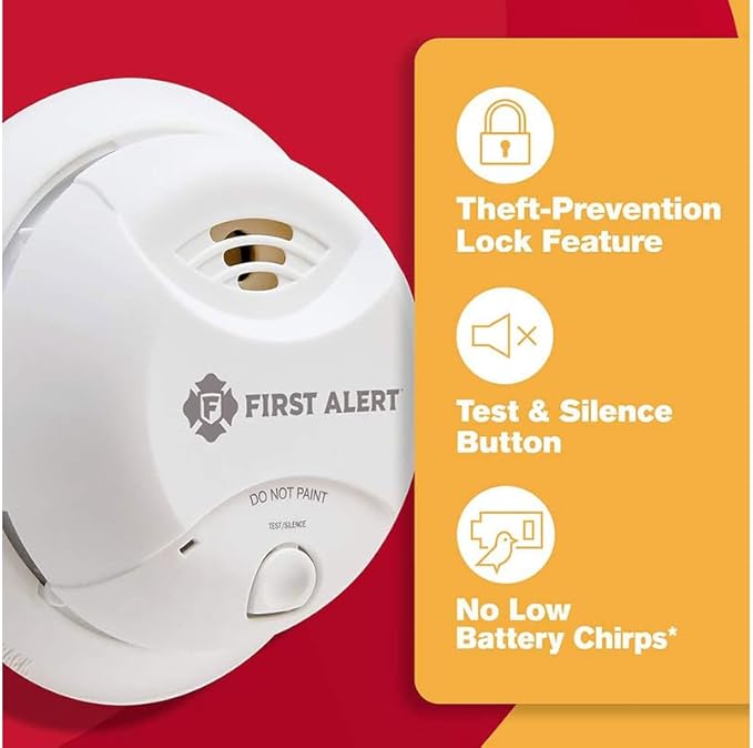 First Alert 0827B Ionization Smoke Alarm with 10-Year Sealed Tamper-Proof Battery , White , Pack of 1