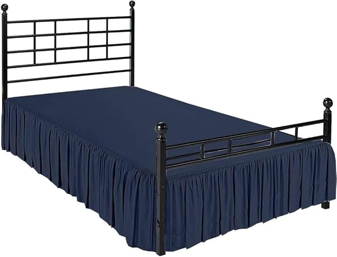 Navy Blue Solid Ruffled Bed Skirt Twin XL-26 Inch Drop Split Corner, Microfiber Bedskirt with Platform Three Sided Coverage