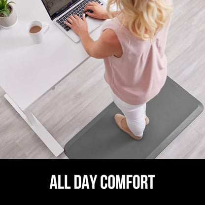 GORILLA GRIP Comfortable Cushioned Kitchen Mats for Floor, 70x24, Waterproof and Stain Resistant Soft Top, 3/4 Inch Thick Ergonomic Standing Desk Anti Fatigue Mat, Foam Supports Ankles and Feet, Gray
