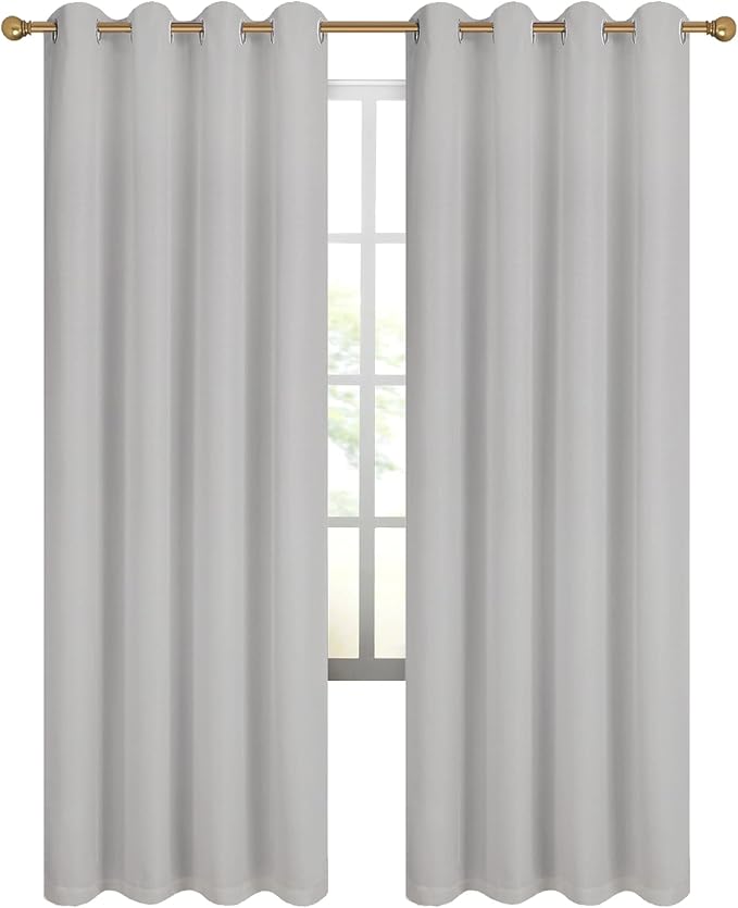 Diraysid 100% Blackout Curtains Light Grey Linen Curtains - Image 3
