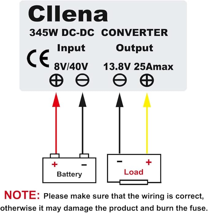 Cllena DC 8V-40V to 13.8V 25A Automatic Buck Boost Converter Step Down/Up Regulator Voltage Reducer Converter Waterproof Regulated DC Power Supply for Golf Cart Club Car LED Light
