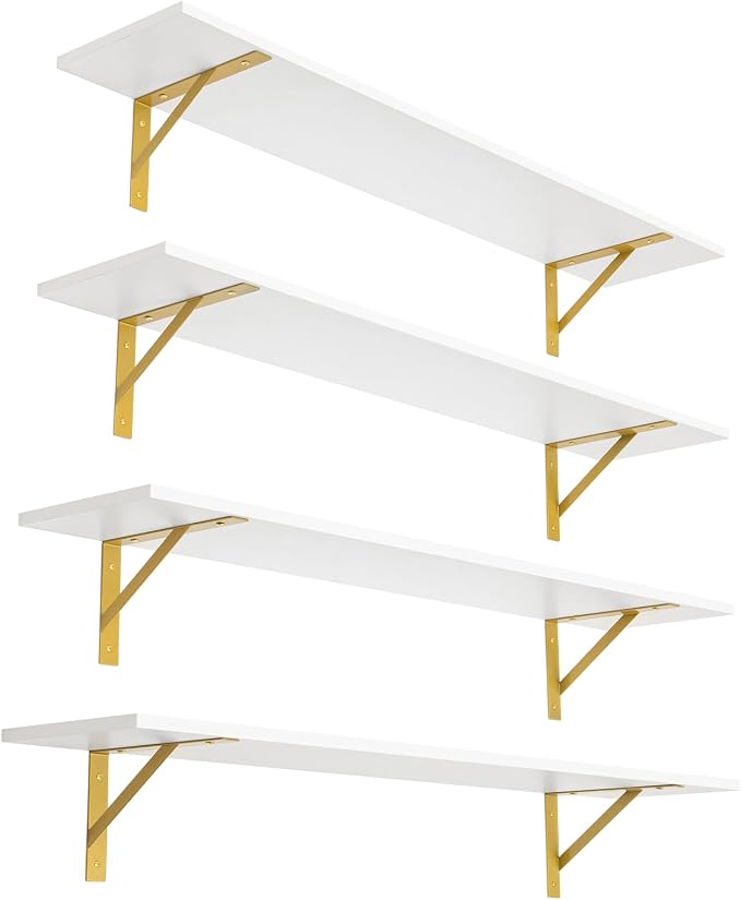 Long Wall Shelves, 47.3Inch Wooden Wall Mounted Shelves, Metal Brackets by DINZILVJ
