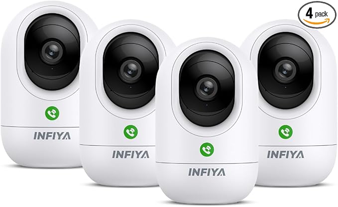 INFIYA 360 Cameras for Home Security-Indoor Camera Monitoring Baby/Nanny with 2K High Resolution & One-Tap Call, 24-7 Local Storage, Compatible with Alexa/Google Home, K7 4Pack (2.4GHz Wi-Fi Only)