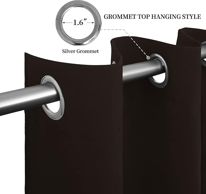 Easy-Going Thermal Grommet Blackout Curtains, 2 Panels 52x84 in, Dark Brown | - Image 5