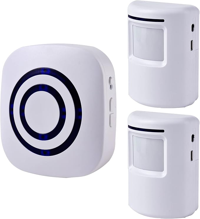 Motion Sensor Alarm - Seanme Wireless Driveway Alarm 100m Long Distance Signal Transmission, Home Security Alarm System Motion Sensor Doorbell with 38 Chime Tunes (1 reciver and 2 Sensor)
