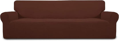 Easy-Going Stretch 4 Seater Sofa Slipcover 1-Piece Sofa Cover Furniture Protector Couch Soft with Elastic Bottom for Kids, Polyester Spandex Jacquard Fabric Small Checks Coffee