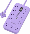 Purple Extension Cord with Multiple Outlets- 5 FT Lavender Power Strip, Girls Extension Cord with 11 AC Outlet 6 USB (24W/4.8A), Charging Station for Purple Women Lavender Desk Decor Essentials Gifts