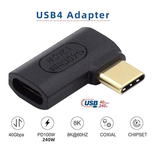 chenyang USB C Connector USB4 Type C 240W Power 40Gbps Data 8K Video Extension Connector Adapter 90 Degree Right Angled