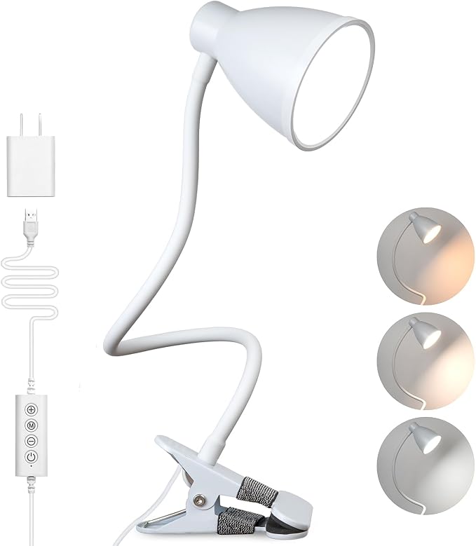 BOHON Clamp Lamp 5 Color Modes 10 Brightness Dimmer Bedside Lamp, Adapter by BOHON