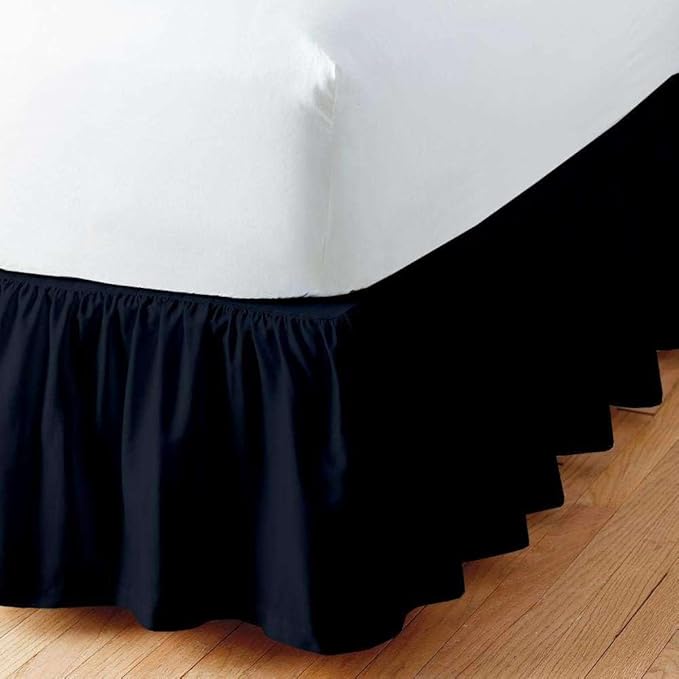 Navy Blue Solid Ruffled Bed Skirt Full-10 Inch Drop Split Corner, Microfiber Bedskirt with Platform Three Sided Coverage