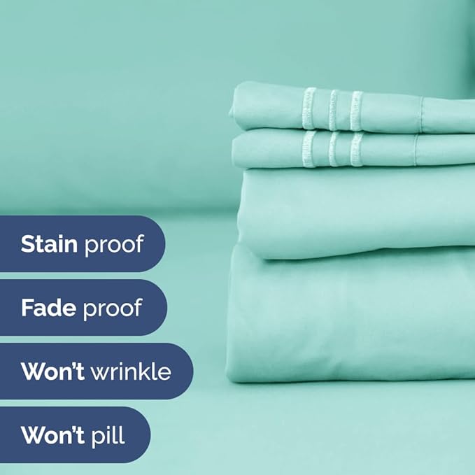 Full XL Bed Sheet Set - 4 Piece Extra Long Extended Full XL Sheets - Soft, Breathable & Cooling - Fits 8” to 16" Mattress w/ Deep Pockets - 54" x 80" - Easy-Fit, Wrinkle & Fade Resistant - Spa Blue