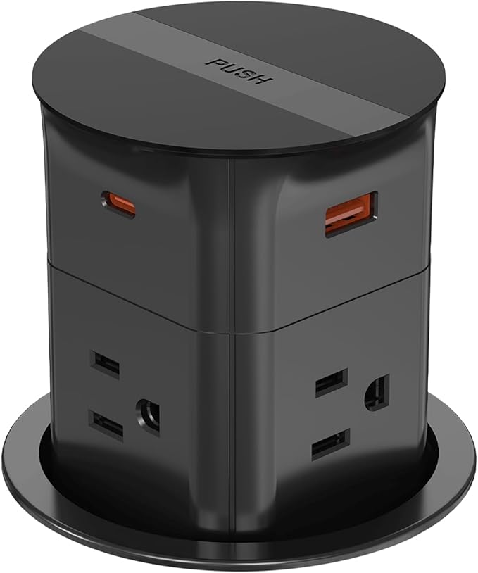 Pop Up Outlet for Countertop,Recessed Power Strip,Power Grommet 3.15 inch Desk Hole Insert,20W USB C,2 Outlets,2 USB C/2 USB A, Table Outlet,Desk Charging Station (Black, 3FT)
