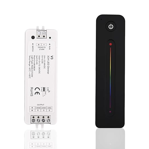 RF Wireless RGB LED Strip Controller - Magnetic Wall-Mounted Sensitive Touch Slide Remote Kit, Brightness Dimmable, DC 5V-36V 8A Compatible with RGB LED Tape