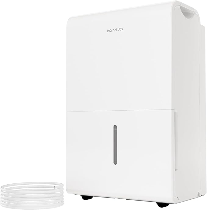 hOmeLabs Dehumidifier for Home, Office, Basements with Powerful Moisture Removal, Humidity Control, Auto Shut-off, Quiet Operation - 7,500 Sq Ft Wi-Fi with Pump (50 Pint MAX 120 Pint at 95°F, 90% RH)