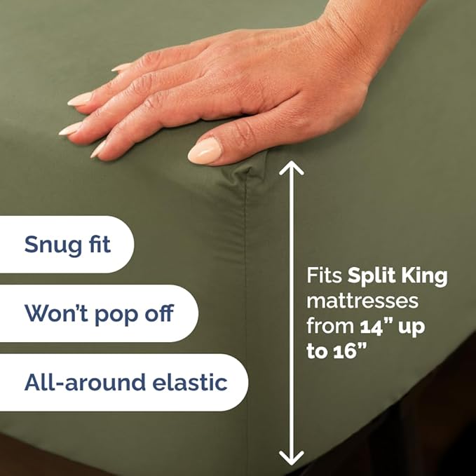 Split Head King Sheet Set – 4 Piece Flex Split Top King Sheets for Adjustable Beds - Fits 14” to 16" Mattress w/ Deep Pockets - Soft, Breathable & Cooling - Luxury Bedding & Wrinkle Free - Sage Green