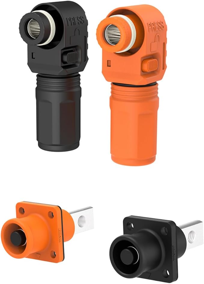 1 Set Battery Energy Storage Connector, 200A 50mm² High Current Connectors Quick Plug Terminal Orange Right Angle Plug and Socket IP67 Waterproof Power Adapter (200A, Orange)
