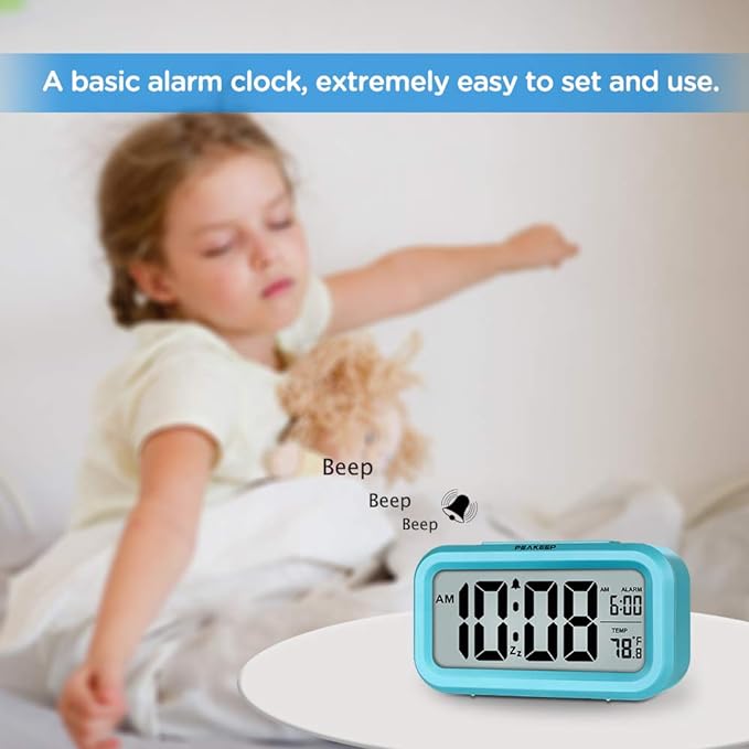 Peakeep Night Light Digital Alarm Clock Battery Operated Indoor Temperature | - Image 2