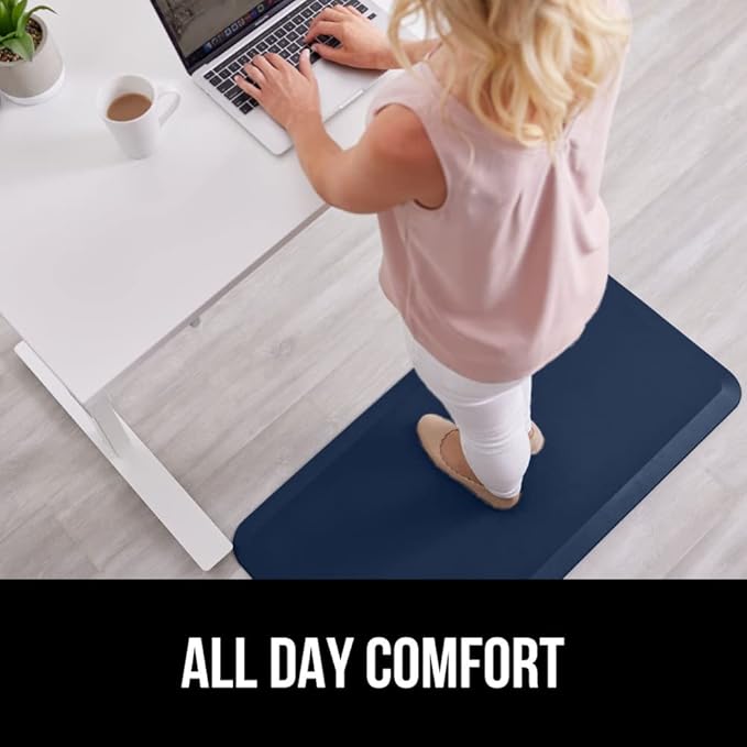 GORILLA GRIP Comfortable Cushioned Kitchen Mats for Floor, 58x20, Waterproof and Stain Resistant Soft Top, 3/4 Inch Thick Ergonomic Standing Desk Anti Fatigue Mat, Foam Supports Ankles and Feet, Navy