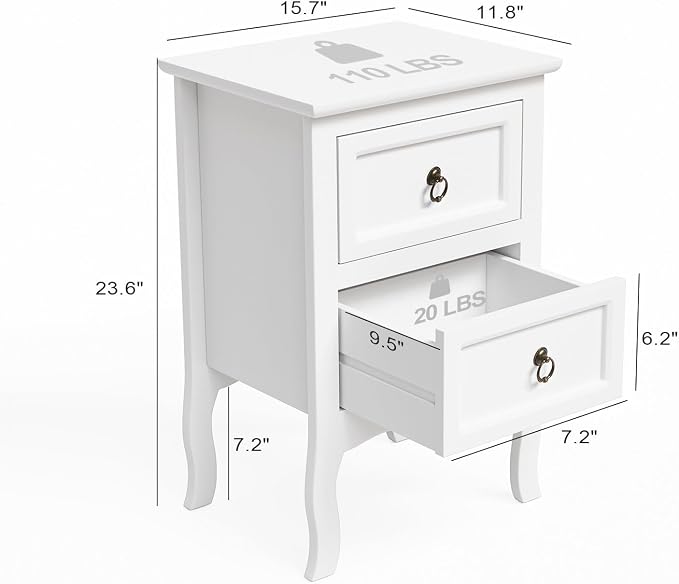 Bonnlo White Nightstand, Tool-Free Setup Night Stand, 2 Drawer Bedside Table - Image 2