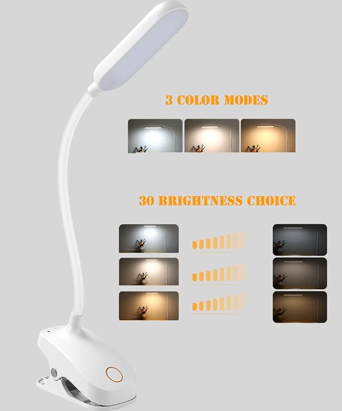 COLORLIFE Desk Lamp Clip On Light-7W 2600mAH Flexible Gooseneck Battery - Image 3