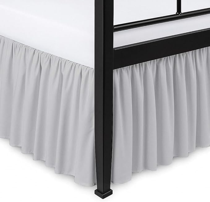 Ruffled Bed Skirt Split Corners with Platform, Tailored Fit Hotel Quality Wrinkle Free Ultra-Soft Microfiber Dust Ruffle, Upto 24 Inch Drop, Twin XL, Light Grey