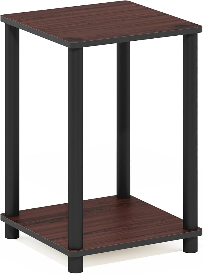 Furinno Turn-N-Tube Toolless Assembly Side Table, 2-Tier Brown End Table - Image 5