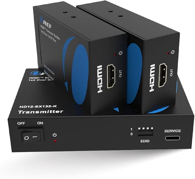 OREI 1x2 HDMI Extender Splitter Over Single Cable CAT6/7 1080P EDID Management - Up to 132 Ft - Loop Out - Low Latency