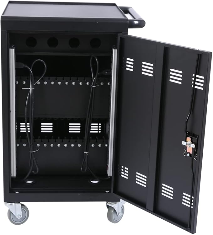 OFLILAK 36-Device Mobile Charging Cart with Charging Power Strip and Front and Rear Access Locks, Cable Management, Up to 17"", Safe Charging Cabinet for Ipads, Chromebooks, Tablets, Laptops Black