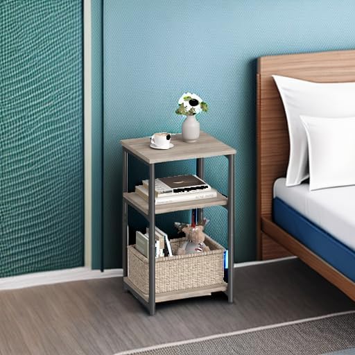 VASAGLE Side Table, Small End Table, Tall Nightstand, Steel Frame | - Image 6