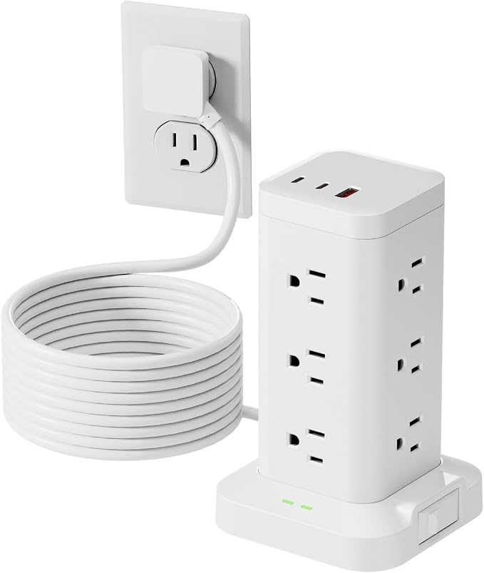 Power Strip Tower with Surge Protector 1800J, Fast Charging Tower PD20W USB-C by Tagzilo