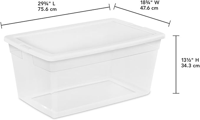 Sterilite 90 Qt Storage Box, Stackable Bin with Lid, Plastic Container to Organize Clothes, Blankets, Towels in Closet, Clear with White Lid, 1-Pack