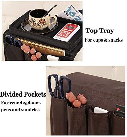 5 Pockets TV Remote Control Holder Couch Sofa Tray Armrest Organiser Oxford - Image 4