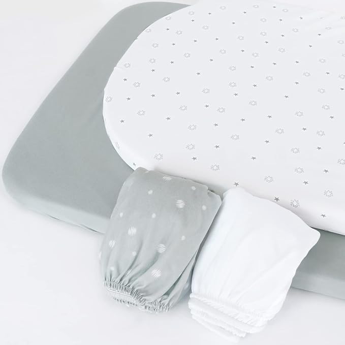 Bassinet Sheets Fit for RONBEI, Arm's Reach Clear-Vue, Cambria, Mini Ezee Co-Sleeper, Chicco LullaGo Nest Bassinet, Fit for 18"x32" Rectangle Bassinet Mattress Pad, Ultra Soft & Super Stretchy-2 Pack