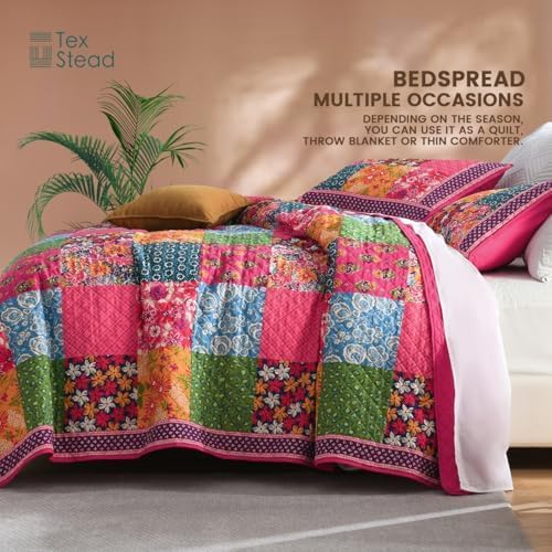 Twin Quilt Set - Washed Quilted Patchwork Comforter Coverlet, Lightweight - Image 6