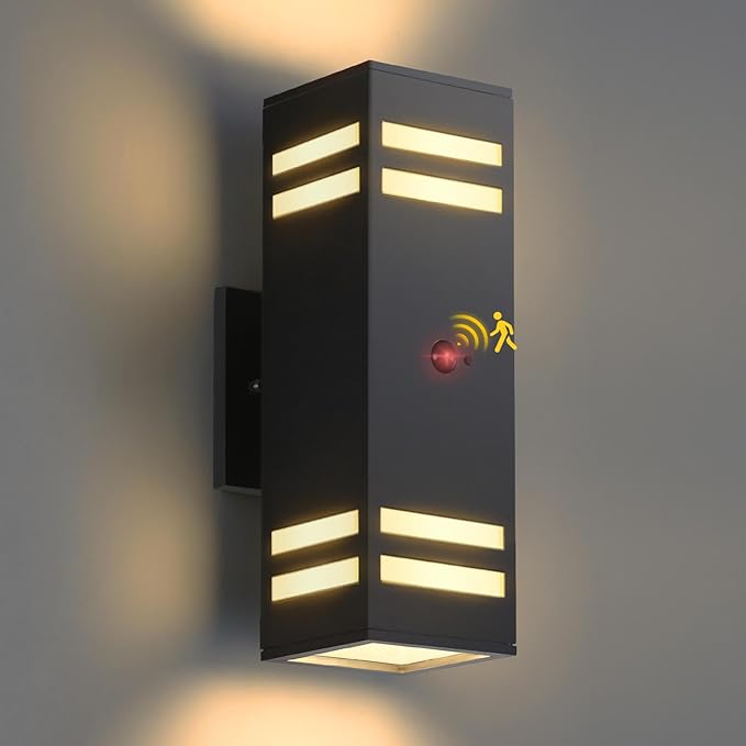 Zinola Motion Sensor Outdoor Lights, Modern Outdoor Wall Lights with E26 Base, Black Motion Detector Lights for Outside, Waterproof Sconce Exterior Lights for House Porch Front Door, Bulbs Included