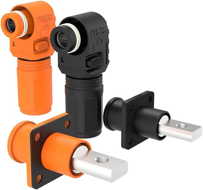 1 Set Battery Energy Storage Connector, 120A 25mm² High Current Connectors Quick Plug Terminal Orange Right Angle Plug and Socket IP67 Waterproof Power Adapter (120A, Orange)