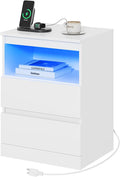 Nightstands with Charging Station, LED Lights and Drawer, Sofa Side End Tables by Draelibor